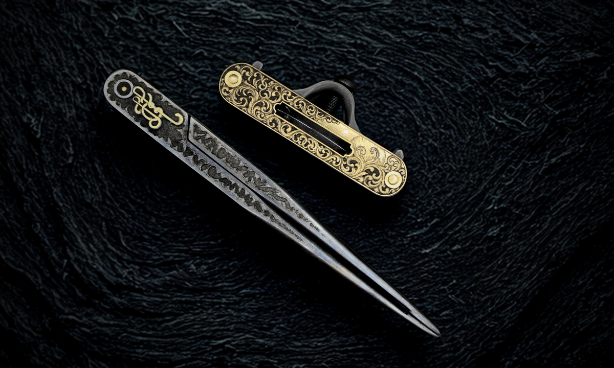 Decorative hair pins on a textured black background